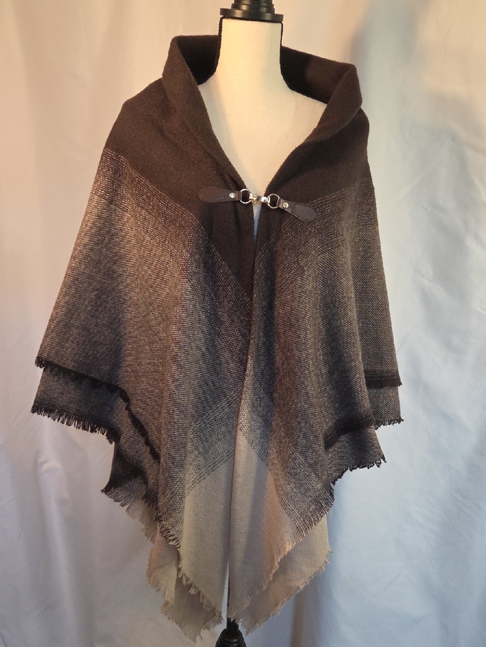 Brown Ombre Poncho with Toggle Closure
